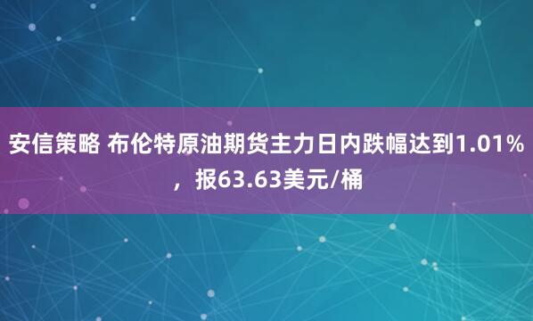 安信策略 布伦特原油期货主力日内跌幅达到1.01%，报63.63美元/桶